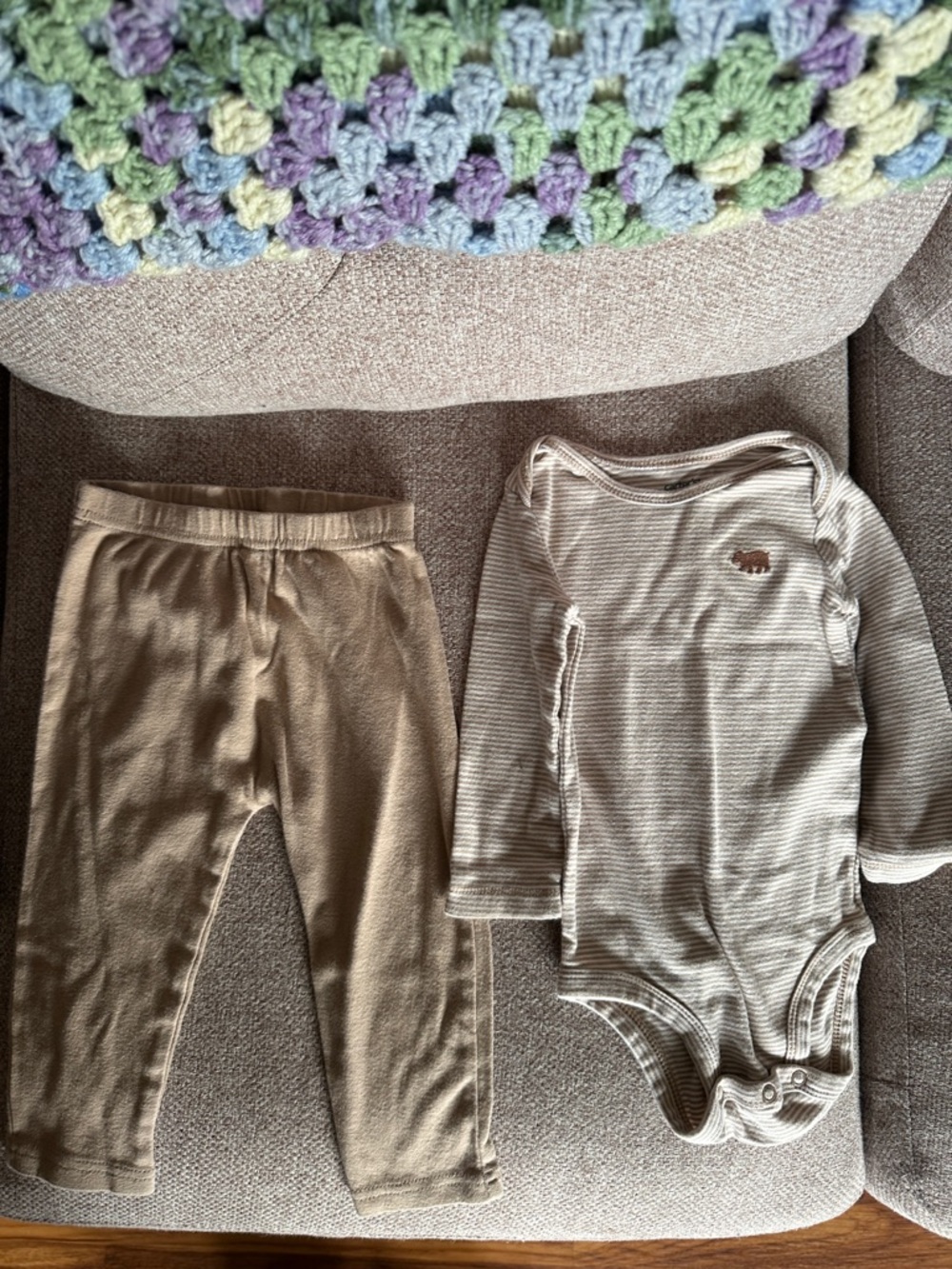 Carter's Beige Stripe Baby Matching Set - Neutral Tones